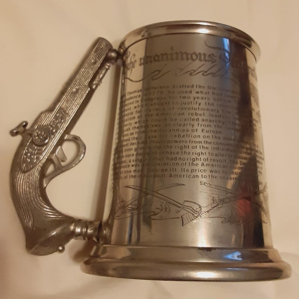 Pewter Mug Engraved with Declaration of the 13 United States * Founding Fathers